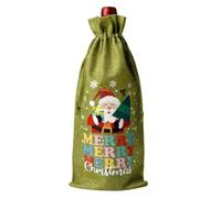 Sac à vin en toile de jute de Noël | Sac de bouteille de vin à cordon de serrage en lin réutilisable(Style 3)