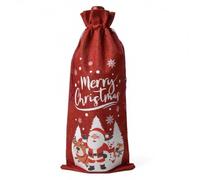 Sac à vin en toile de jute de Noël | Sac de bouteille de vin à cordon de serrage en lin réutilisable(Style 5)