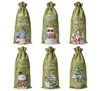 Sac à vin en toile de jute de Noël | Sac de bouteille de vin à cordon de serrage en lin réutilisable(Style 3)