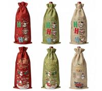 Sac à vin en toile de jute de Noël | Sac de bouteille de vin à cordon de serrage en lin réutilisable(Style 4)