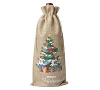 Sac à vin en toile de jute de Noël | Sac de bouteille de vin à cordon de serrage en lin réutilisable(Style 3)