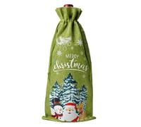 Sac à vin en toile de jute de Noël | Sac de bouteille de vin à cordon de serrage en lin réutilisable(Style 3)