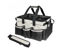 Sac caddy de nettoyage grand volume avec dimensions extérieures 36,5 x 22,5 x 25,2 cm et système de séparation interne pour arrangement logique d'approvisionnement (beige)
