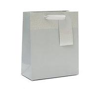Sac cadeau argenté UK Greetings. Argenté. Holographique. 190 mm x 229 mm x 89 mm. Parfait pour engagement, anniversaire ou mariage.