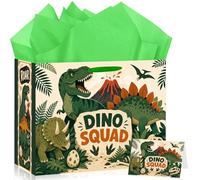 Sac cadeau d'anniversaire dinosaure avec papier de soie et carte pour garçons