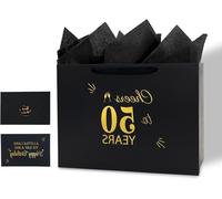 Sac cadeau d'anniversaire - Sac d'emballage pour cadeaux - Sac pour emballer des cadeaux - Impression en feuille d'or - 35 x 26 x 13 cm - Noir