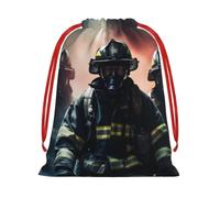 Sac cadeau de Noël avec cordon de serrage imprimé drapeau américain pompier | Tissu réutilisable, grande pochette avec cordon de serrage, pour fête d'anniversaire, sacs de rangement, sacs de fête.