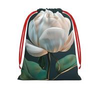 Sac cadeau de Noël avec cordon de serrage imprimé floral 3D, Noir , M | Tissu réutilisable, grande pochette avec cordon de serrage, pour fête d'anniversaire, sacs de rangement, sacs de fête.
