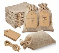 Sac-cadeau en lin grossier réutilisable avec cordon de serrage et étiquette-cadeau, convient pour les faveurs de mariage, les pochettes à bijoux pour fêtes, Noël, artisanat DIY 20 pièces,40 pièces,2 p