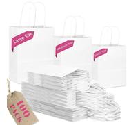 Sac cadeau en papier kraft avec poignée - Blanc - 100 pièces - Petit, moyen et grand - Fête et anniversaire