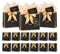 Sac cadeau noir doré - 32 x 11 x 25 cm - Set de 15 - Carton 250 g/m² - Anniversaire