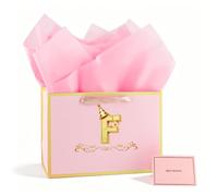 Sac Cadeau Papier Lettre F, Rose et Doré 28x20x10cm, Sac à Cadeaux avec Poignées, Design Élégant pour Anniversaire, Fête, Mariage, Baby Shower, Emballage Cadeau Personnalisé