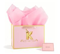 Sac Cadeau Papier Lettre K, Rose et Doré 28x20x10cm, Sac à Cadeaux avec Poignées, Design Élégant pour Anniversaire, Fête, Mariage, Baby Shower, Emballage Cadeau Personnalisé