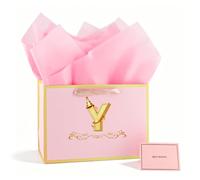 Sac Cadeau Papier Lettre Y, Rose et Doré 28x20x10cm, Sac à Cadeaux avec Poignées, Design Élégant pour Anniversaire, Fête, Mariage, Baby Shower, Emballage Cadeau Personnalisé