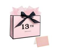 Sac cadeau pour 13e anniversaire fille avec ruban, papier de soie et carte - Sacs cadeaux pour fille - Rose