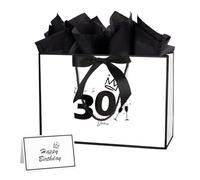 Sac cadeau pour 30e anniversaire de 32,6 cm avec carte cadeau et papier de soie pour homme et femme, fournitures de 30e anniversaire (blanc 30e)