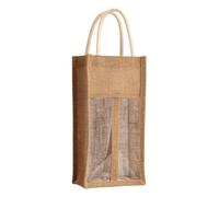Sac cadeau pour vin - Sac à vin en lin, fenêtre transparente avec double | Tissu naturel et PVC, taille de 17 x 9 x 33 cm, manches rembourrées, design réutilisable, ajustement standard