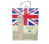 Sac cadeau Shopper Londres, Big Ben et Union Jack avec paillettes, papier haute grammage, 20 x 15 x 8 cm