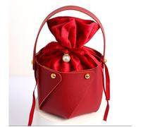 Sac Cadeau Tissu dans Son Écrin en Cuir. Utilisé comme Sachet Bonbon, Pochon, Contenant Dragees pour Pochette Bijoux 2pcs.