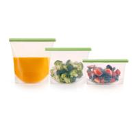 Sac de conservation pour aliments réutilisable, set de 3 pc, vert, en silicone, Lékué