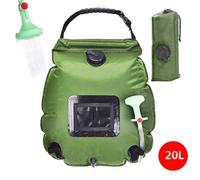 Sac de douche solaire de camping, chauffe-eau solaire portable de 20 L avec thermomètre, pommeau de douche commutable marche/arrêt, capacité de stockage