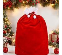 Sac de Noël, sac cadeau, hotte du Père Noël, 70 x 100 cm | Un Noël plein de surprises : grand sac rouge, finition blanche, cordon doré et deux pompons blancs
