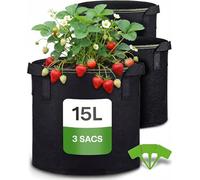 Sac de Plantation 15l - 3 Sacs a Plantes avec Fenêtre et Étiquettes - Pot Geotextile pour Plantes, Fleurs, Fruits