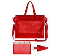 Sac de rangement en maille transparente de grande capacité - Sac à tricoter et crochet | Pour la maison, les voyages, l'école et comme cadeau., Rouge, Consulte la descripción