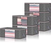 Sac de rangement en non-tissé 35L Lot de 6 avec fenêtre transparente et poignées Gris