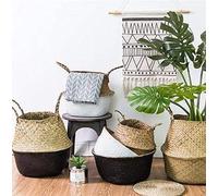 Sac de rangement en tissu naturel, réutilisable, avec poignées, pour ranger des lingettes ou des jouets (32 x 28 cm, naturel + noir)