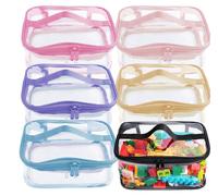 Sac de rangement jouets PVC - Lot de 6 - 23 x 17 x 11 cm - Étanche - Double fermeture éclair avec poignée