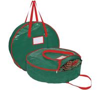 Sac de rangement pour couronne de fête Vert 76 x 20 cm Grande capacité | Couronne rouge festive, taille 60 x 18 cm, matériau PE, double fermeture éclair, pliable pour économiser de l'espace