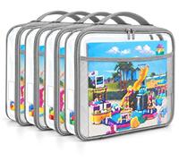 Sac de rangement pour jouets - PVC transparent - Lot de 4 - Gris - Grand format - Avec étiquette et poignée