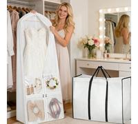 Sac de rangement pour robe de mariée/costume, avec plusieurs poches, trois fenêtres transparentes et une fermeture éclair de haute qualité. Fabriqué en tissu non tissé blanc, idéal pour ranger les rob