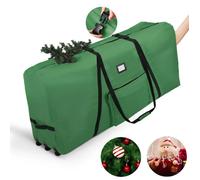 Sac de Rangement pour Sapin de Noël jusqu'à 2,3m,Oxford 600D, avec Roulettes, Poignée et Bandes de Fixation,128x38x51cm-Vert