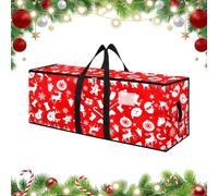 Sac de rangement pour sapin de Noël Oxford Grand Imperméable Double | Avec poignées renforcées design cerf et flocon de neige contenant pour sapin artificiel Déco fêtes, Rouge 122x38x51cm