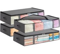 Sac de rangement pour sous le lit, 90 litres, lot de 4, pliable avec fenêtre transparente, gris