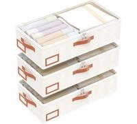 Sac de rangement pour sous le lit - Rangement pour vêtements - Organisateur pliable avec fenêtre transparente pour couettes et vêtements - 60 x 30 x 15 cm - Beige
