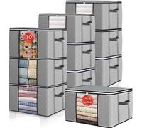 Sac de rangement rembourré 90 litres, organiseur avec couvercle, poignée en acier, valise, coffre, armoire, rangement, bacs à vêtements, tiroirs, gris