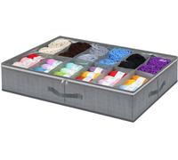 Sac de rangement sous le lit Unyqoos®, dimensions 75 x 60 x 15 cm, 12 compartiments – en PVC transparent et en tissu non tissé, résistant à la poussière et à l'eau, idéal pour les pelotes de laine et
