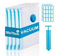 Sac de Rangement Sous Vide,Housse Rangement Sous Vide 50x70,4PCS Vacuum Storage Bags,Sac a Dos Sous Vide Voyage avec Pompe,Housse Compression pour Couette,Poche Sous-Vide pour Vêtements,Literie