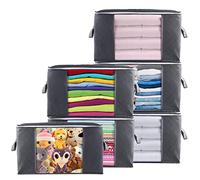 Sac de Rangement Vetement Lot de 6, 90L Grands Boite Rangement sous Lit Pliable avec Poignée, Non-Tissé Housse Rangement Couette pour Couvertures, Oreillers, Édredons, Jouets