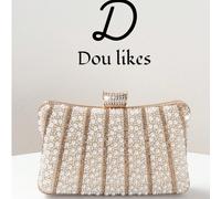 Sac de soirée élégant en perle de champagne, design de fermoir unique, sac à main haut de gamme pour robe de soirée/de cérémonie avec chaîne en métal, accessoire gracieux pour soirée mondaine/mariage/
