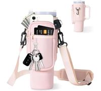 Sac de transport de bouteille d'eau pour Stanley 40oz Tumbler, pochette de bouteille avec pochette de téléphone, filles garçons adultes accessoires de coupe pour la randonnée et le voyage (Rose)