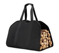 Sac de transport de bûches de bois de chauffage en PVC 600D étanche réglable pour sangle à double anneau de grande capacité de rangement pour accessoires de cheminée de camping Noir 98 x 47 cm