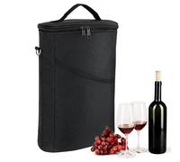 Sac de transport isotherme pour 2 bouteilles de vin - Sac isotherme étanche avec bandoulière réglable et poignée pour voyage, pique-nique, golf, bière, whisky, champagne
