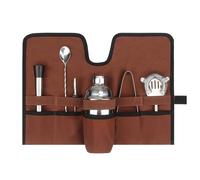 Sac de Transport pour Kit de Barman, Sac à Outils de Mixologie Professionnel pour Le Camping en Plein Air, Ensemble de Cocktail en Toile avec Sangle Pliable Portable (Brown)