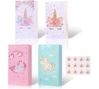Sac en Papier Kraft, 12 Pièces Boîte de Fête, Licorne Sac Cadeau, Pouch en Papier Cadeau Sweets pour Fêtes de Fin D'année, Pâtisserie, Shopping, Marrons