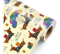 Sac en papier pour enfants avec compartiment cadeau - Papier d'anniversaire pour fête d'enfants - Sac en papier « Vrolijk » avec motif de chiens - 43 x 40 cm - Couleur : jaune