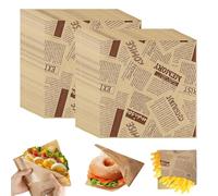 Sac en Papier pour Sandwich, 400 Feuilles Papier Emballage Alimentaire Sachet Kraft, Sac à Burger, Feuille de Papier Journal Alimentaire, Sacs en Papier pour Wrap Burger Frites Gâteaux, 15x15 cm